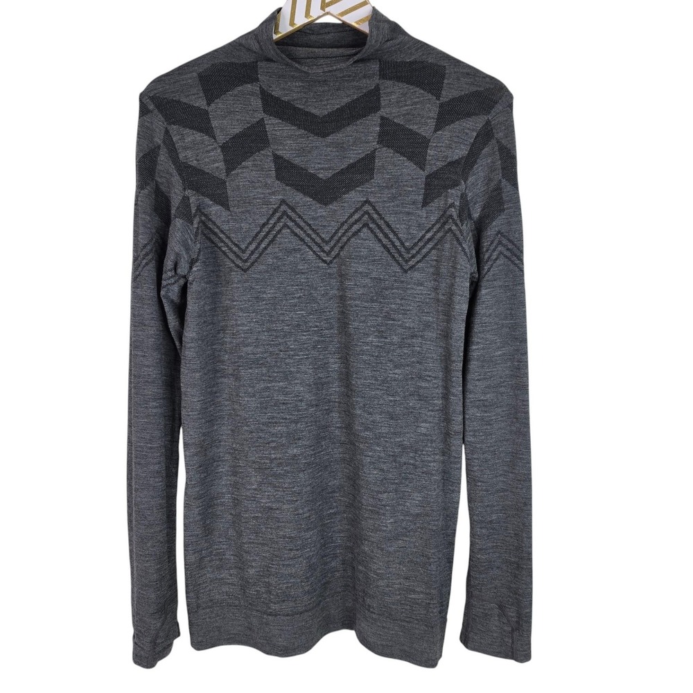 ATHLETA Remarkawool Chevron Mock Neck Top Womens Large Gray Base Layer Wool